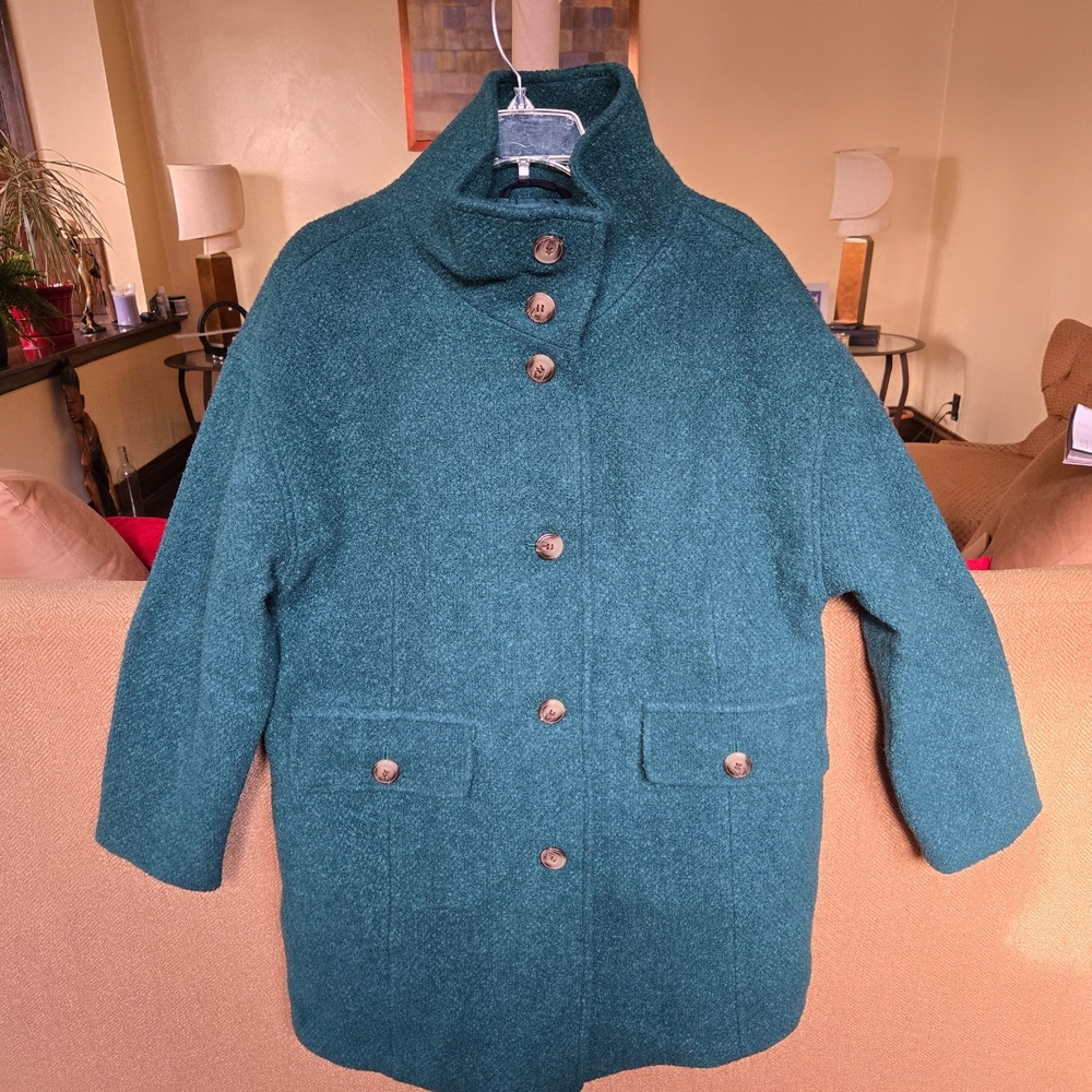 Talbots Teal Pea Coat with Brown Buttons